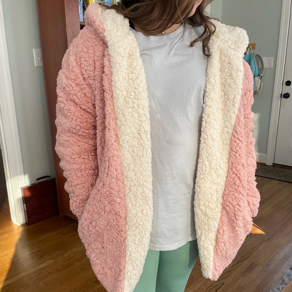 REVERSIBLE Fluffy Teddy Pink and Ivory Jacket NWT